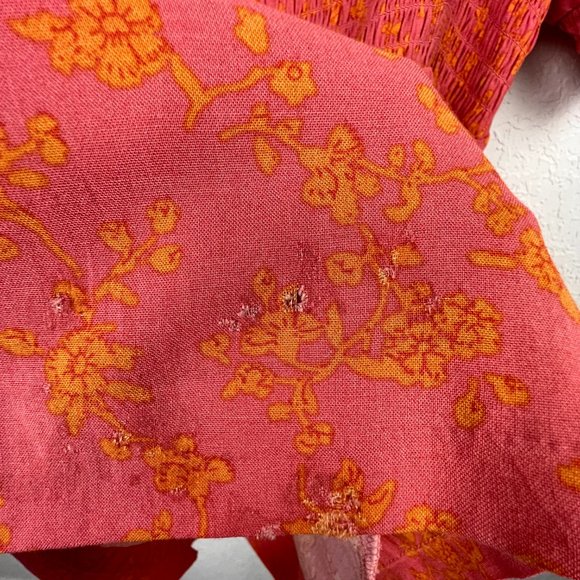 MIMI CHICA Womens L Scoop Neck Floral Smocked Sleeves Dress Pockets - Picture 4 of 9